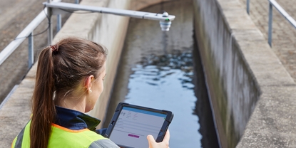 Micropilot FMR20B, level measurement, open channel, wastewater treatment plant