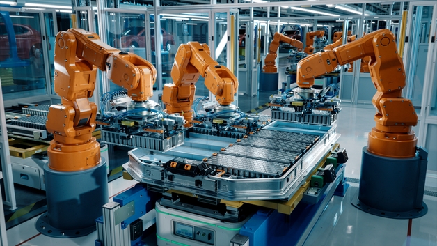 Batterijpack bij een geautomatiseerde productielijn.