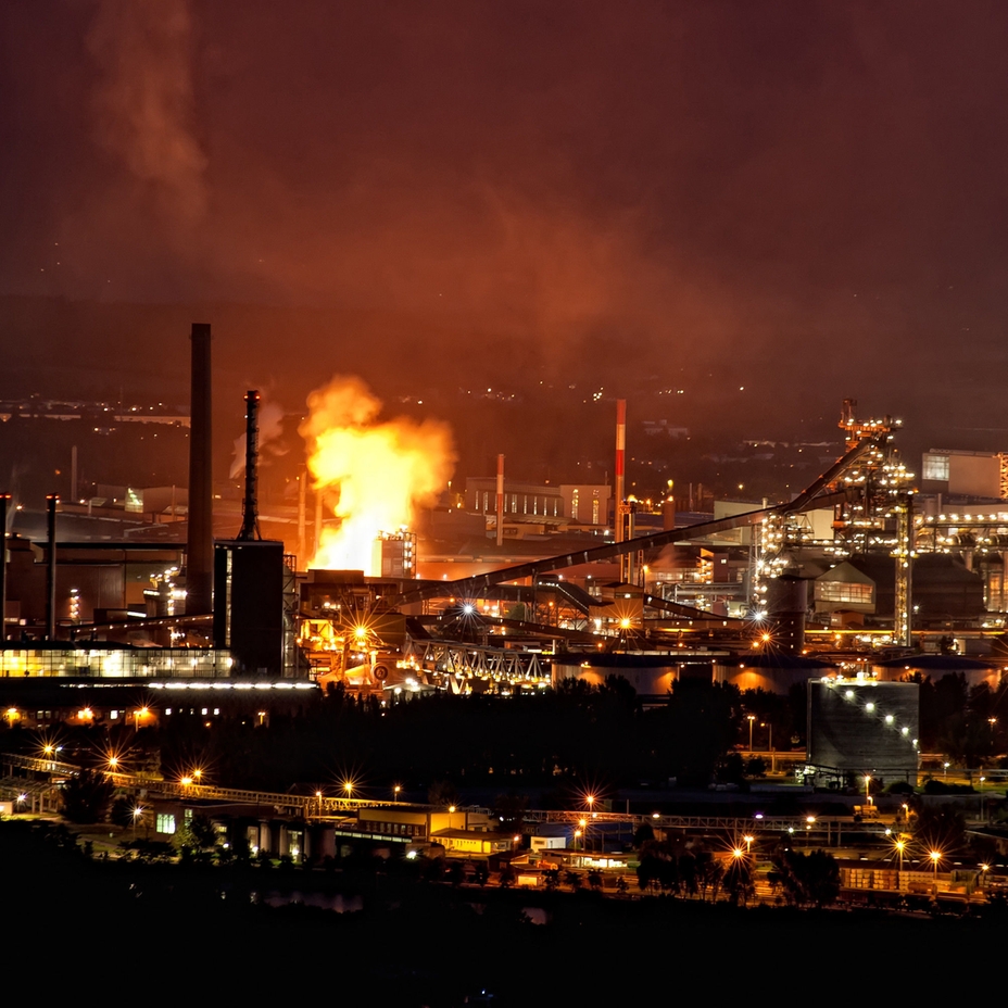 Staalfabriek bij nacht