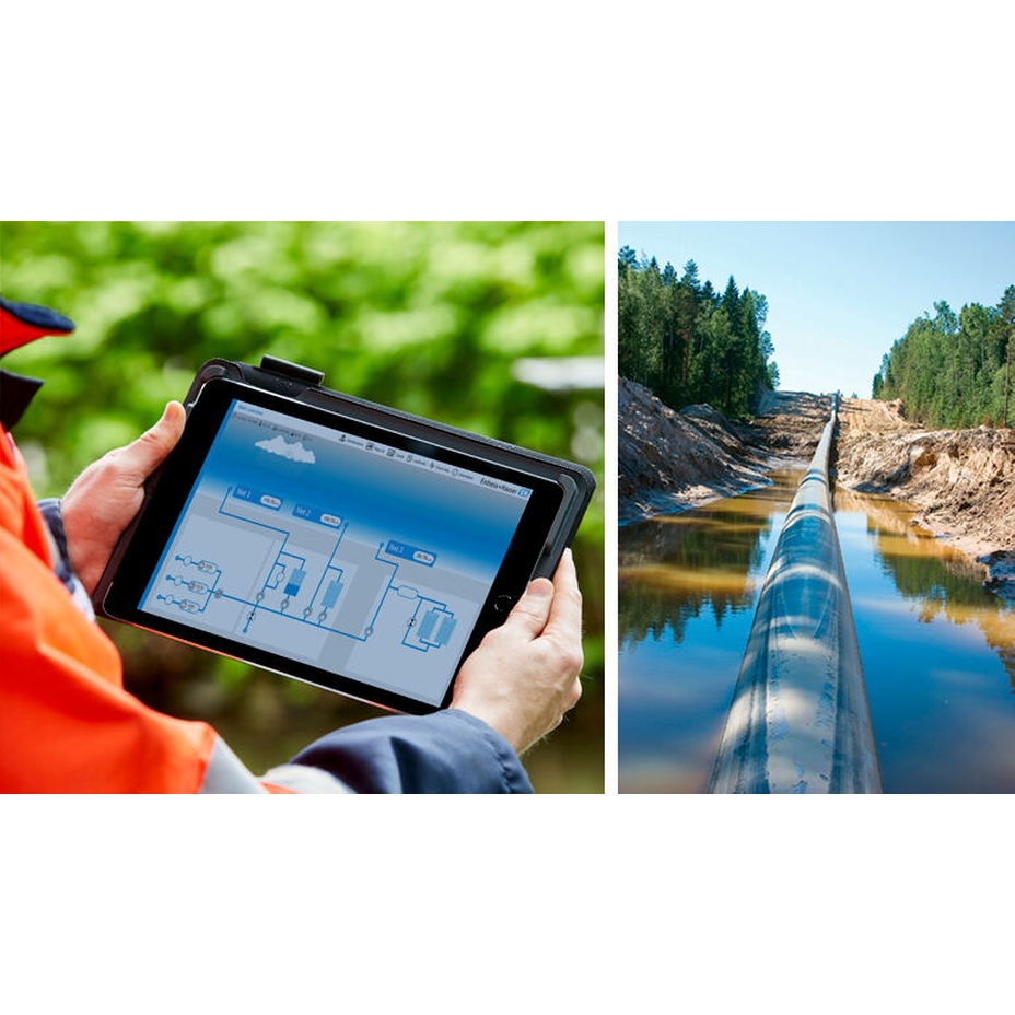 Afbeelding van een Netilion Network Insights dashboard en een buitenwaterleiding